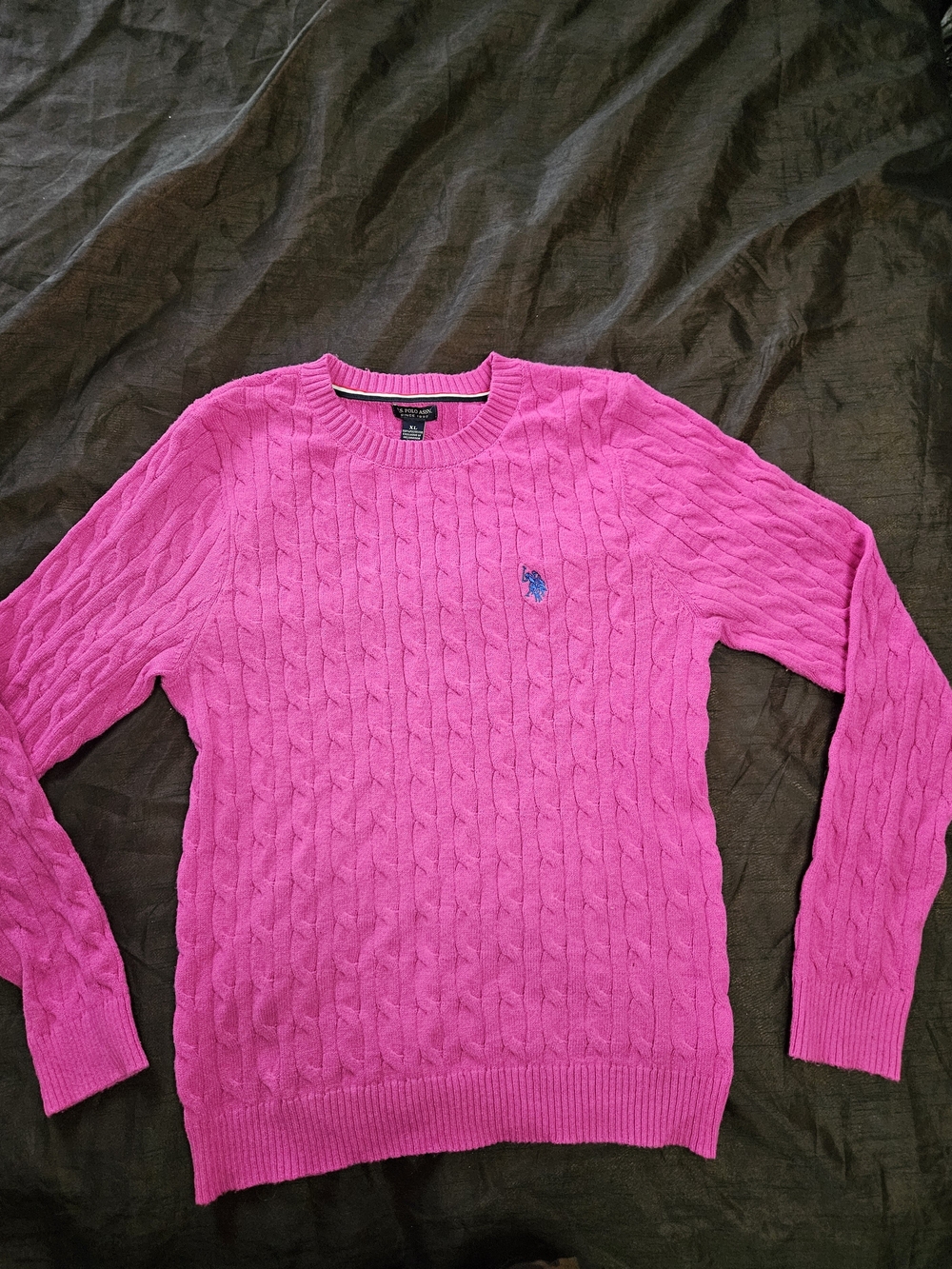 U.S. Polo Association Pink Cable-Knit Crewneck Sweater
